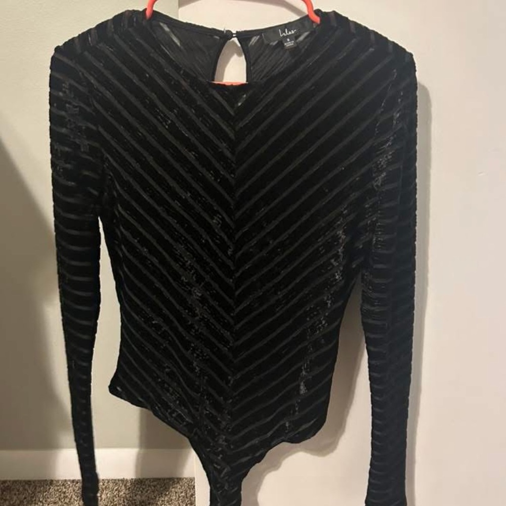 Lulu's Black Velvet Chevron Bodysuit